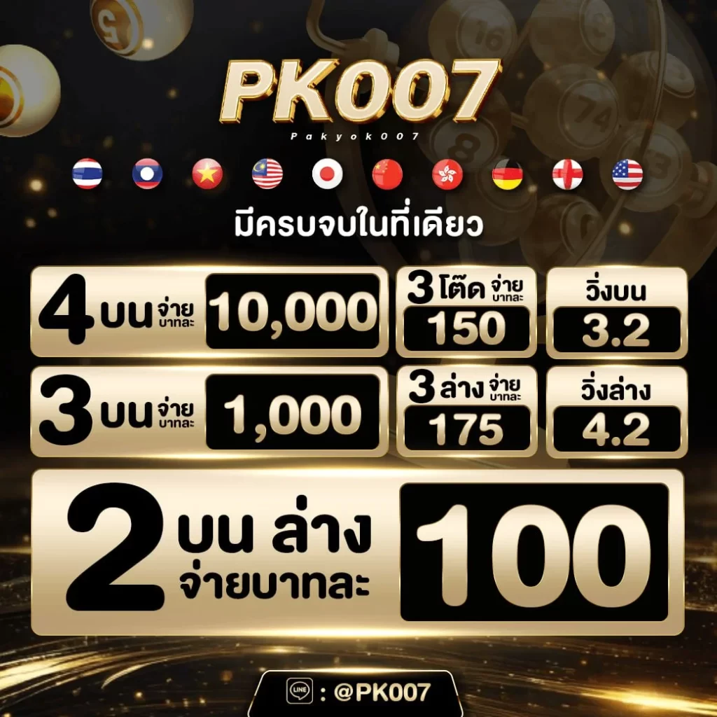 แทงหวยออนไลน์ Pakyok007 ไม่มีเลขอั้นรับทุกเลขเรทจ่ายบาท100